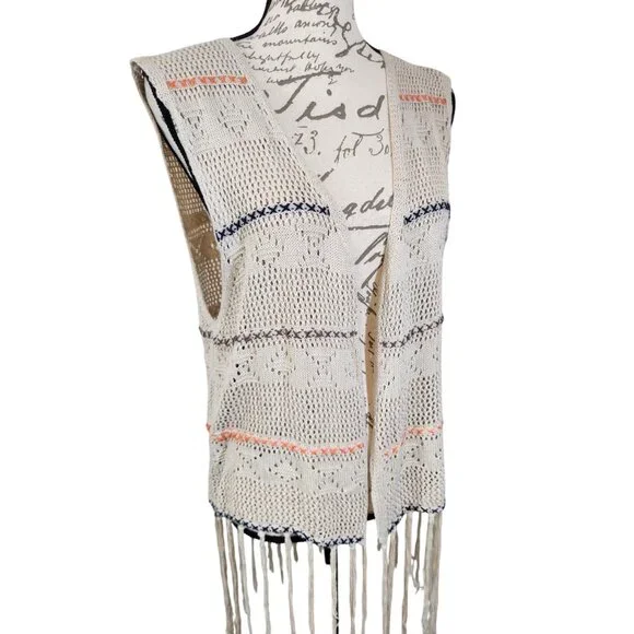 Umgee Jackets Coats Umgee Cream Crochet Fringe Boho